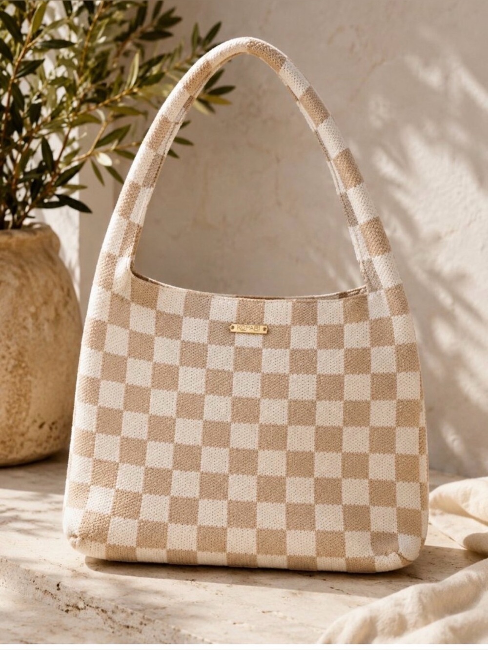 Kopari limited edition checkered tote bag